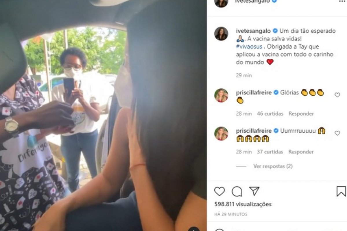Ivete Sangalo recebe a primeira dose da vacina contra a Covid-19