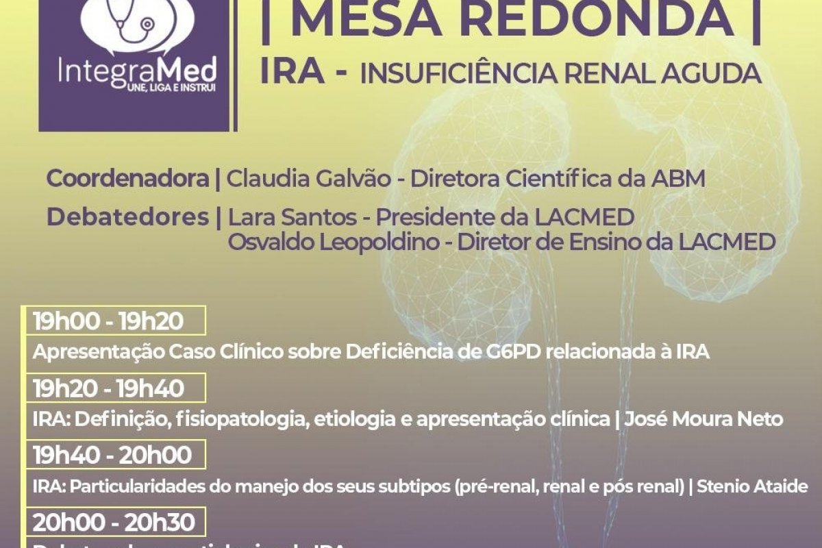 ABM e LACMED vão realizar Mesa Redonda sobre “IRA- Insuficiência Renal Aguda”
