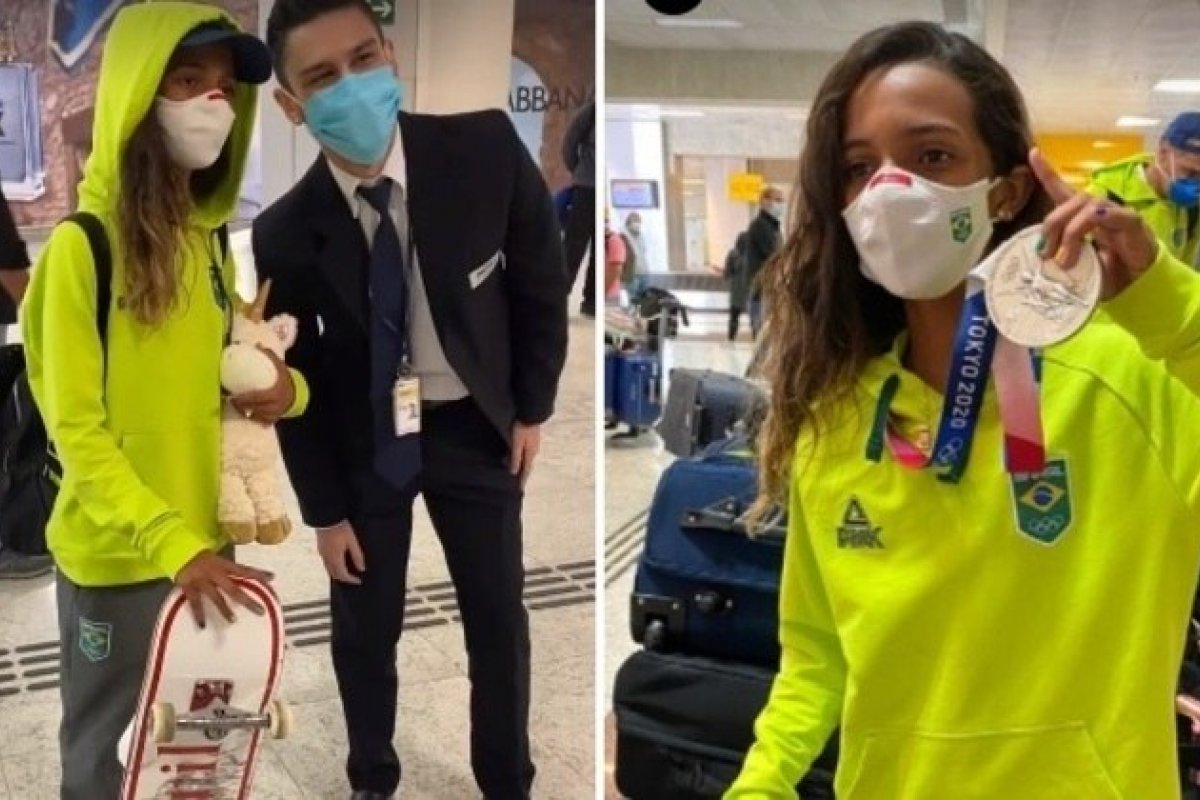 Rayssa Leal chega ao Brasil trazendo medalha no peito e skate no pé