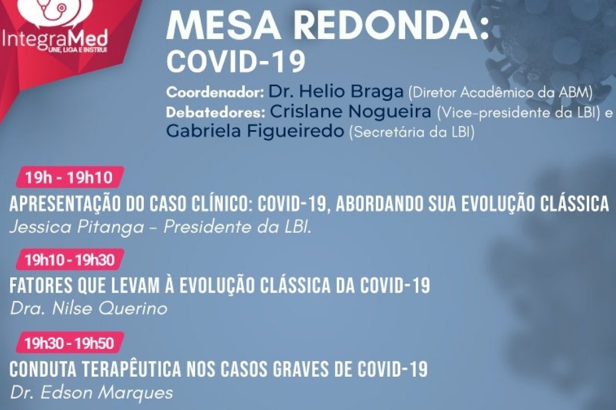 ABM vai realizar Mesa Redonda “Covid-19" em parceria com LBI: Os participantes terá o direito a certificado!