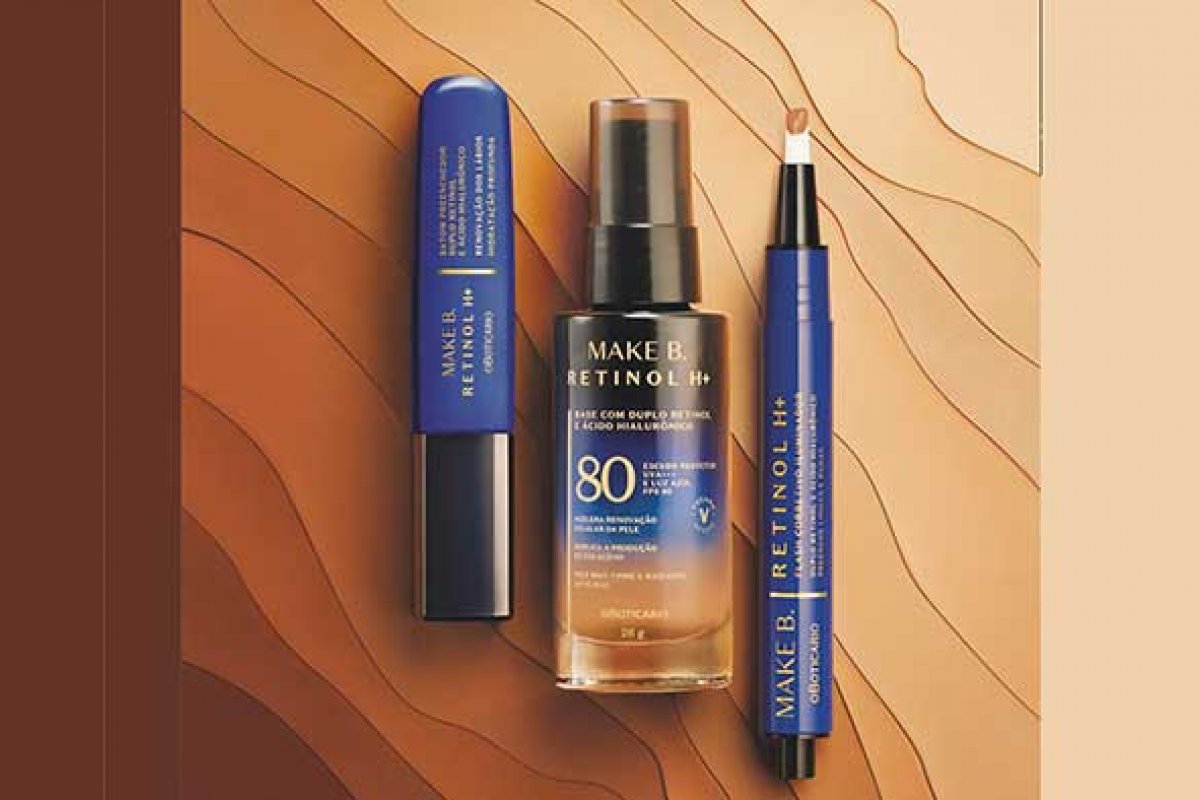 Nova linha do Boticário, Make B. Retinol H+ conta com a primeira base do mundo com exclusivo duplo retinol e FPS 80, além de ácido hialurônico