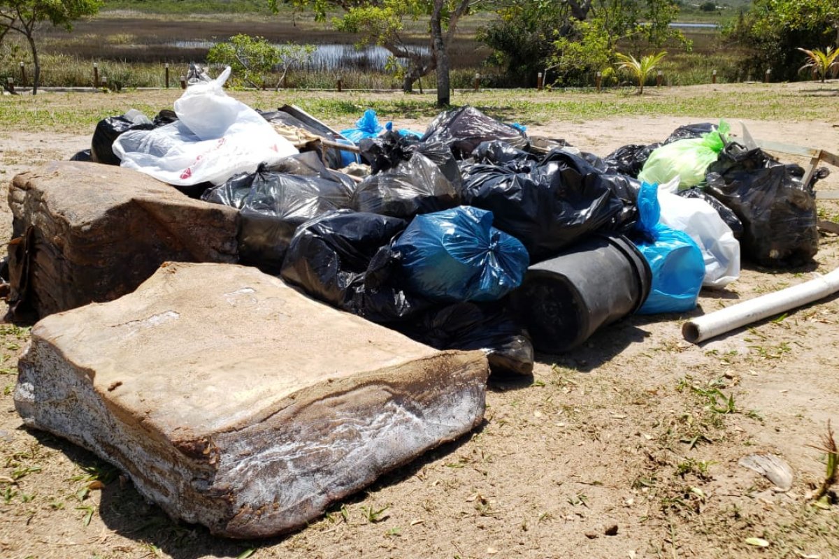 Ação de coleta retira cerca de 700 kg de resíduos da praia de Busca Vida