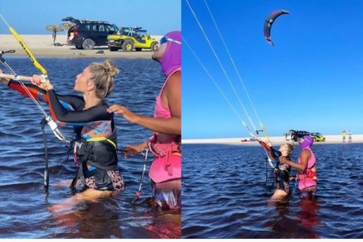 Grazi Massafera faz aula de kitesurf com novo namorado em praia do Nordeste!