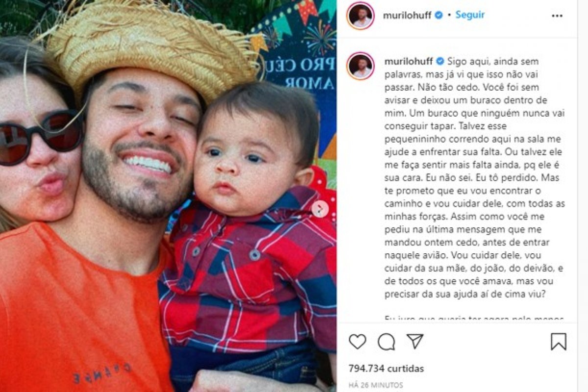 Murilo Huff publica post em que revela a promessa que fez para Marília Mendonça antes de entrar em avião