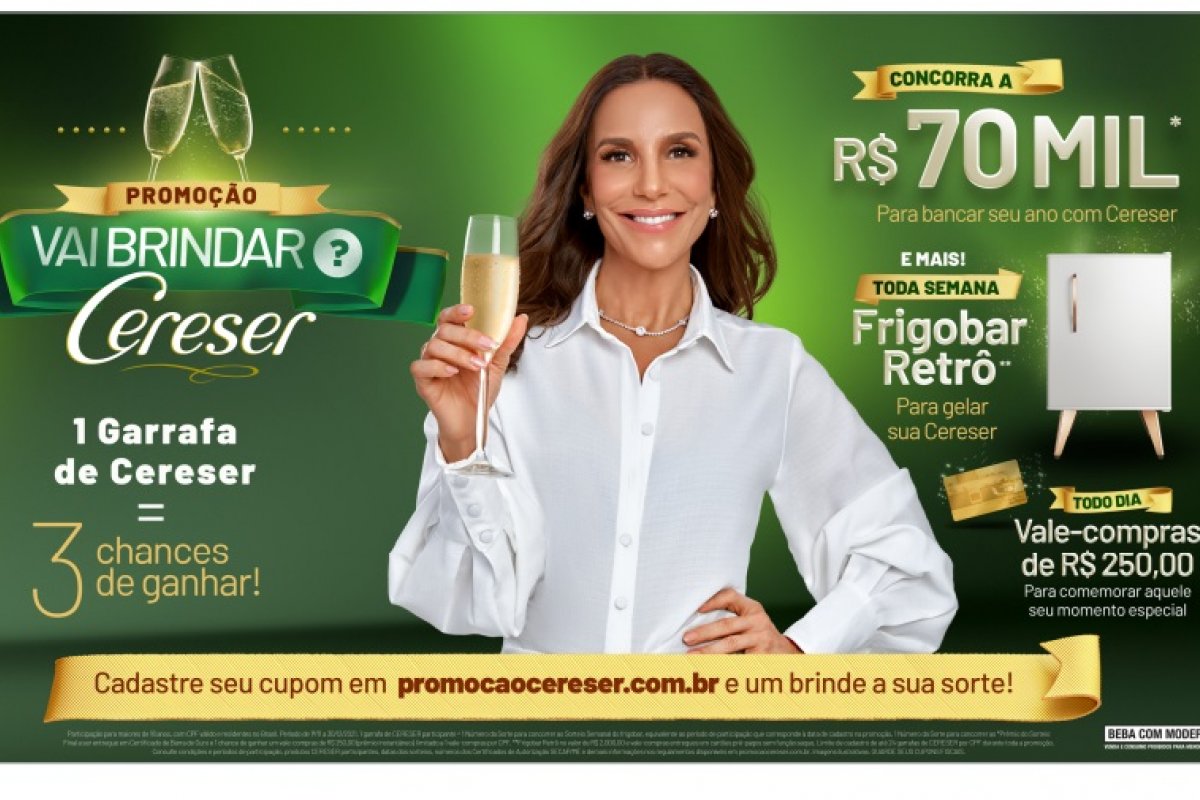Ivete Sangalo, embaixadora da Cereser, anuncia promoção, que trará mais de R$ 80 mil em prêmios, com sorteios diários e semanais