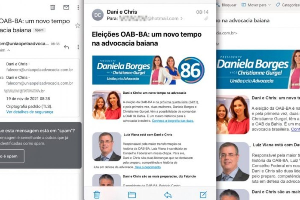 OAB-BA: chapa de Daniela Borges faz disparo de propaganda eleitoral para e-mails de advogados da instituição 
