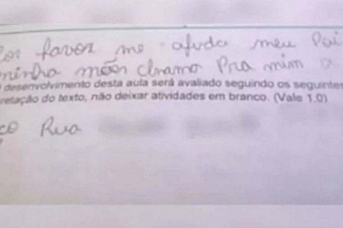 Em avaliação escolar, criança diz que o pai bate na mãe e pede ajuda a professora