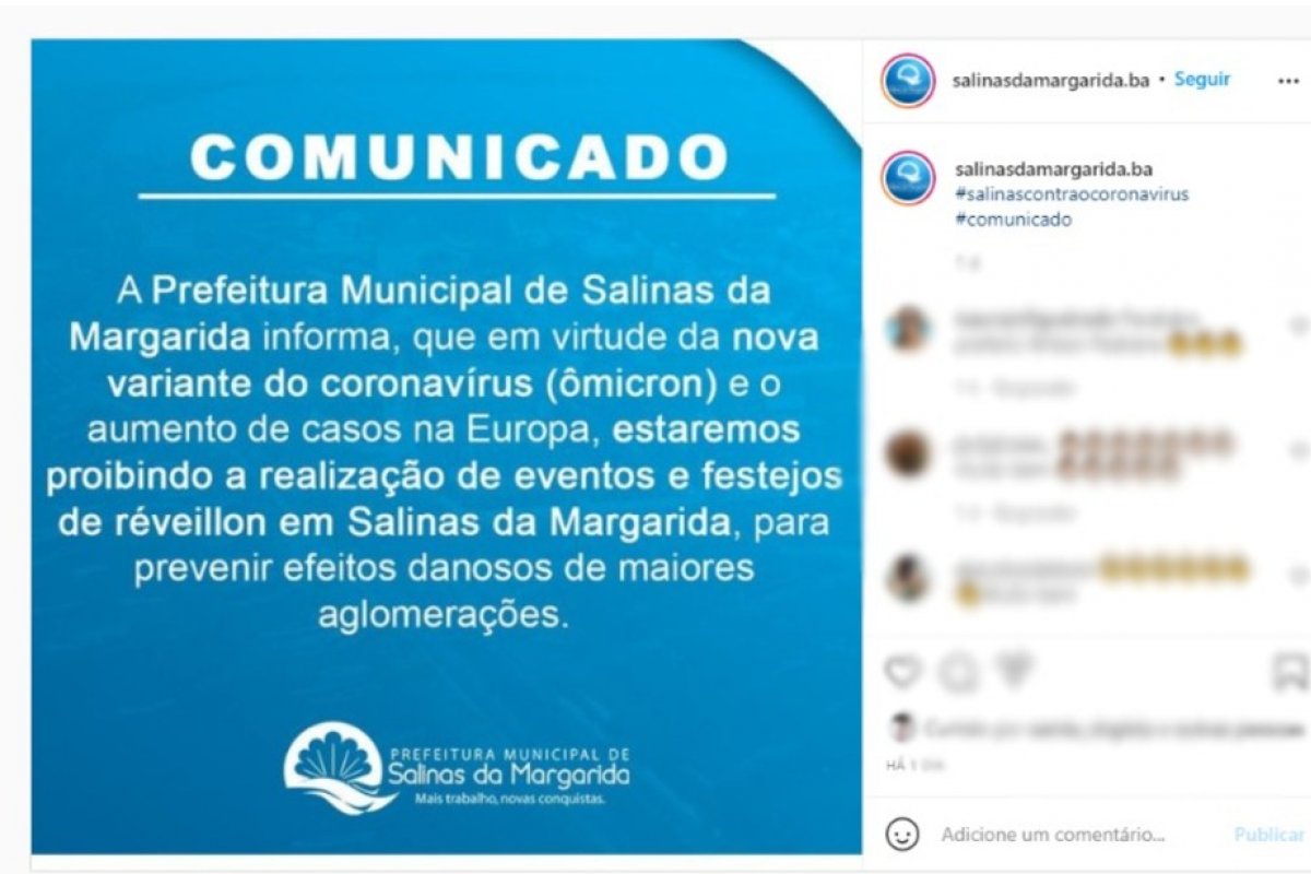 Prefeitura proíbe festas de réveillon em Salinas da Margarida