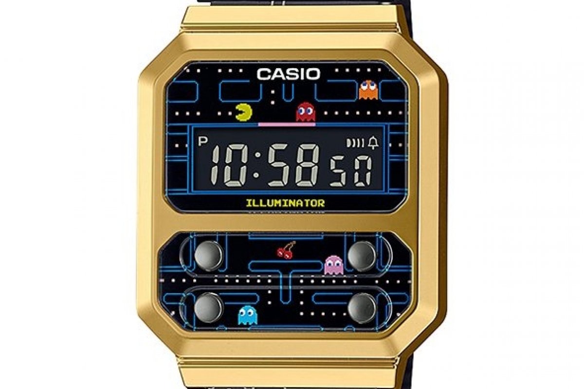 Com design retrô e divertido, Casio lança nova versão do relógio A100WEPC, em parceria com o icônico jogo Pac-Man!