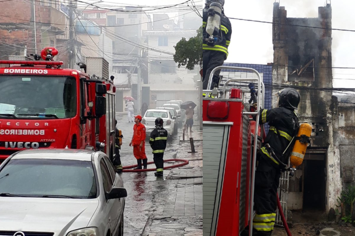 Prédio de dois andares pega fogo na Boca do Rio, em Salvador
